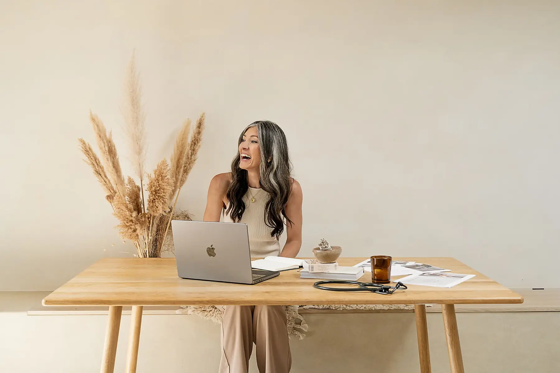 Dr Lafina Diamandis at her desk, Deia Health
